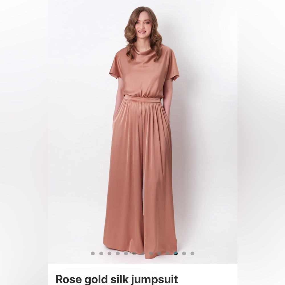 ENME Rose Gold Silk Jumpsuit Flowing Shortsleeved Bridesmaid Dress Formal Size M